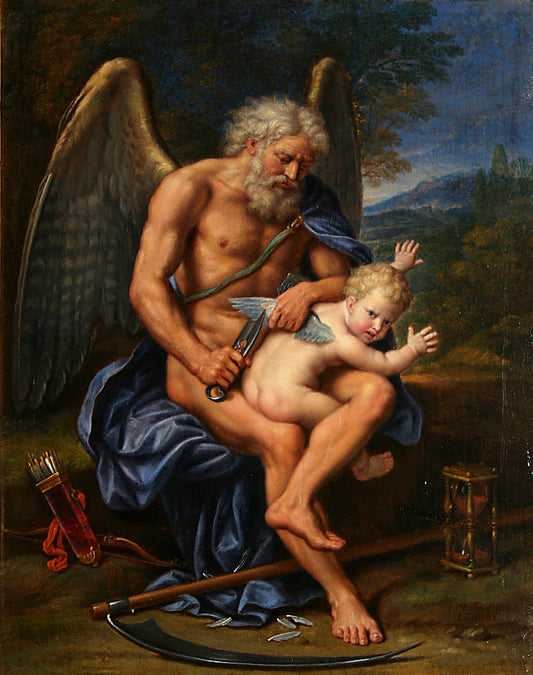 Time clipping Cupid's wings, vintage artwork by Pierre Mignard, 12x8" (A4) Poster