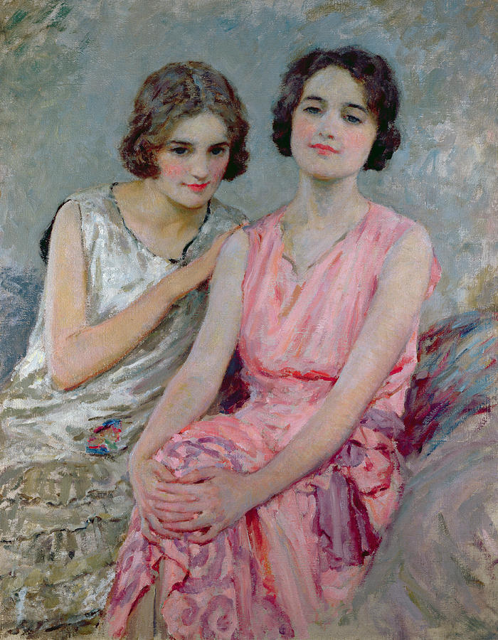 Two Young Women Seated by William Henry Margetson,A3(16x12")Poster