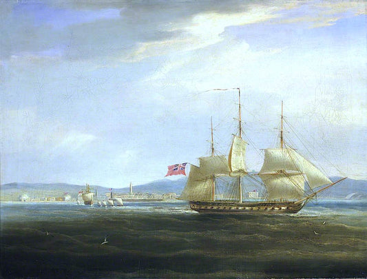 HMS 'Mercury' Cuts Out the French Gunboat 'Leda' from Rovigno, 1 April 1809, vintage artwork by William John Huggins, 12x8" (A4) Poster