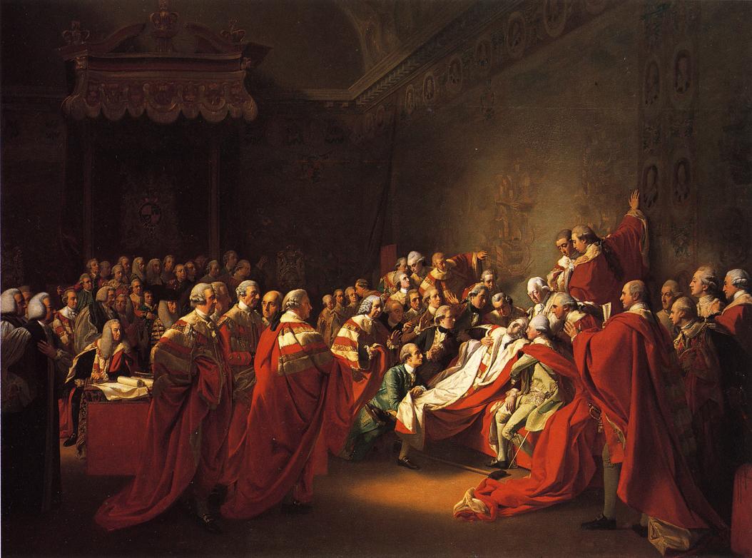 The Collapse of the Earl of Chatham in the House of Lords, vintage artwork by John Singleton Copley, 12x8" (A4) Poster