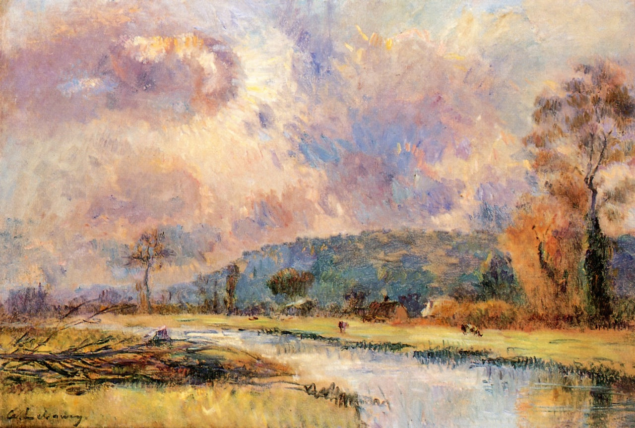 Banks of the Iton at Hondouville, in Autumn, vintage artwork by Albert Lebourg, 12x8" (A4) Poster