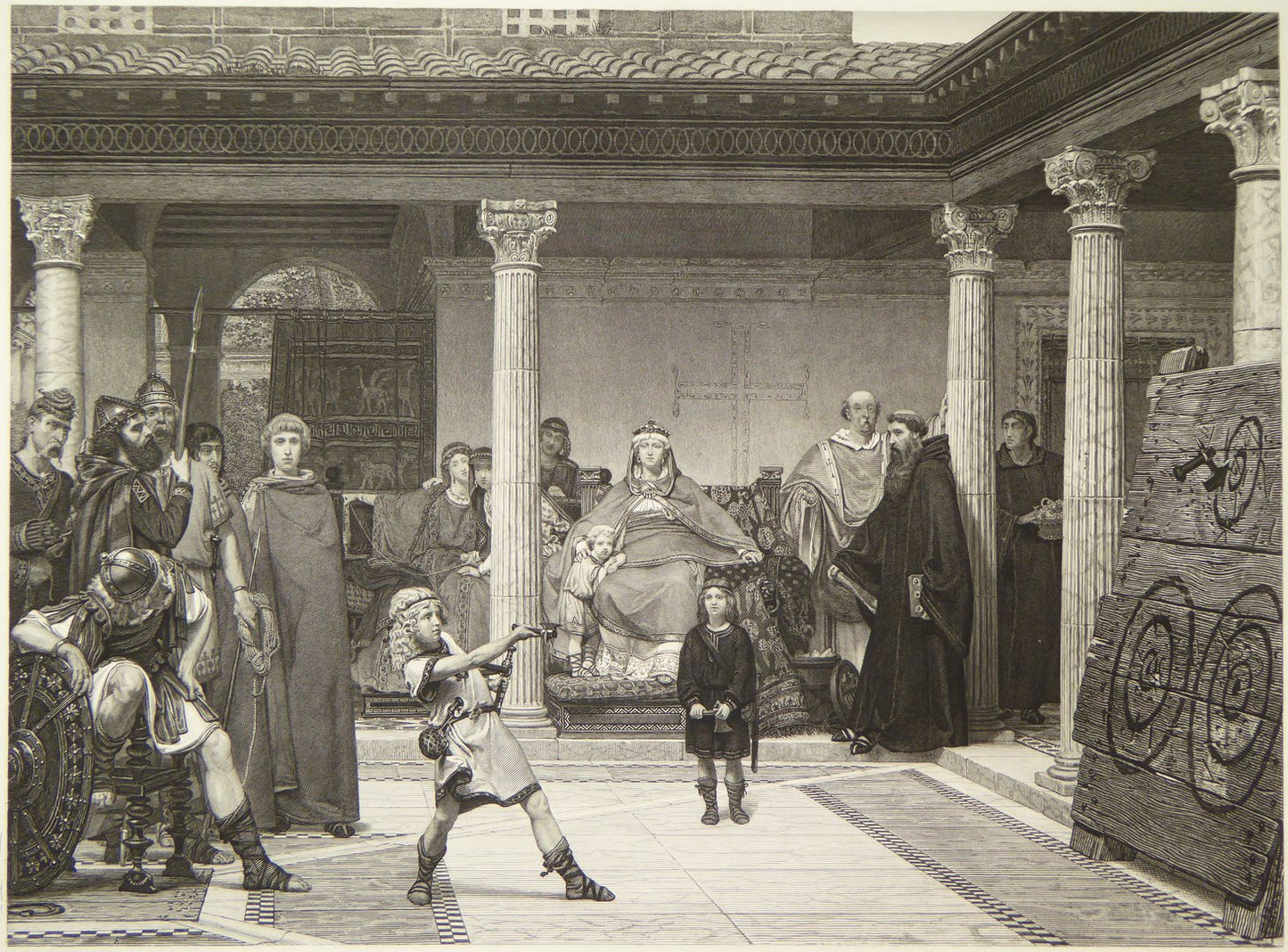 The Education of the Children of Clotilde and Clovis, vintage artwork by After Sir Lawrence Alma-Tadema, 12x8" (A4) Poster