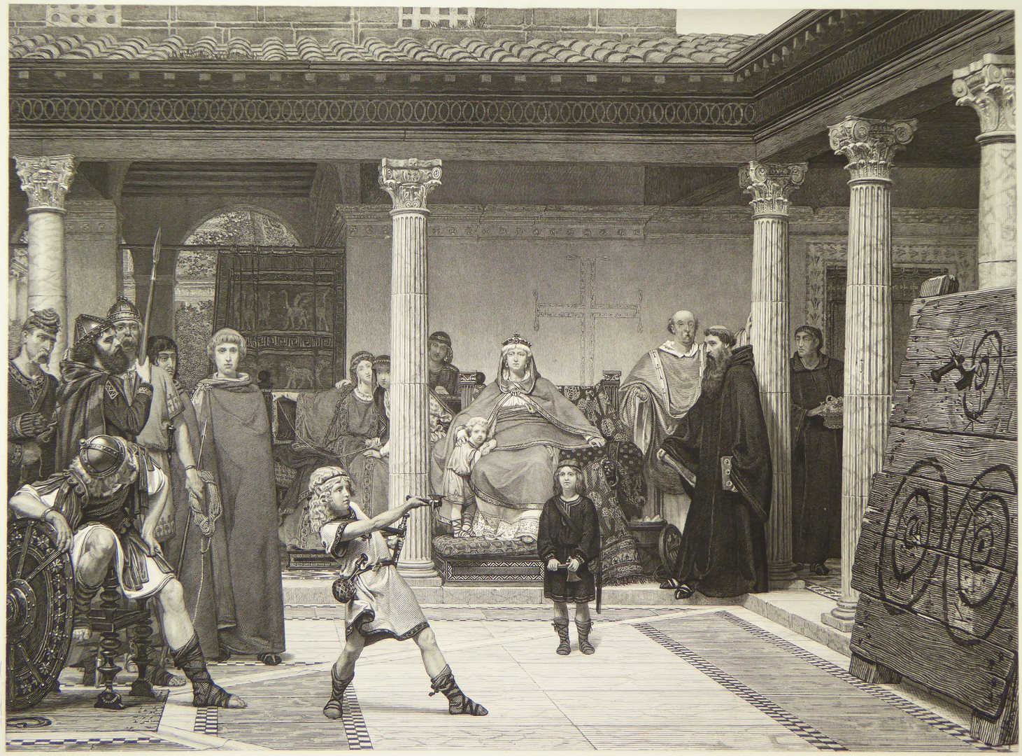 The Education of the Children of Clotilde and Clovis, vintage artwork by After Sir Lawrence Alma-Tadema, 12x8" (A4) Poster