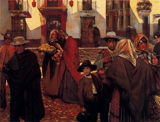The Town Square, vintage artwork by Adolfo Lozano Sidro, 12x8" (A4) Poster