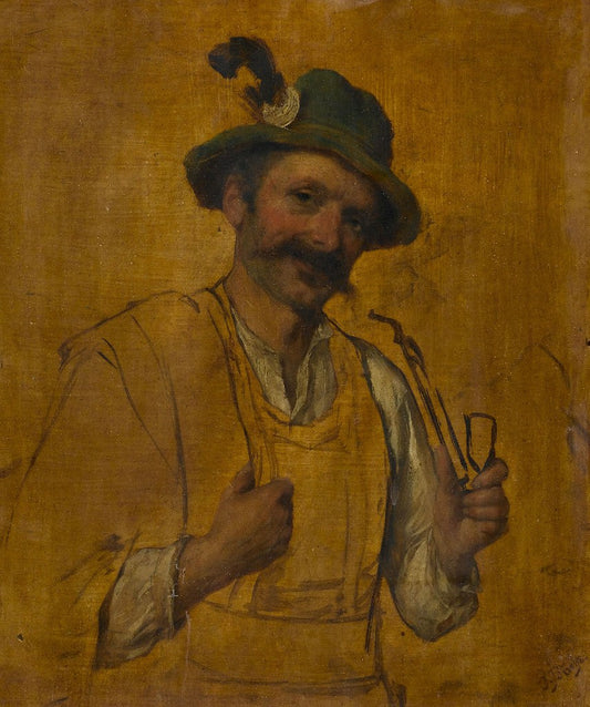 Tyrolean Man Smoking, vintage artwork by Josef Buche, 12x8" (A4) Poster