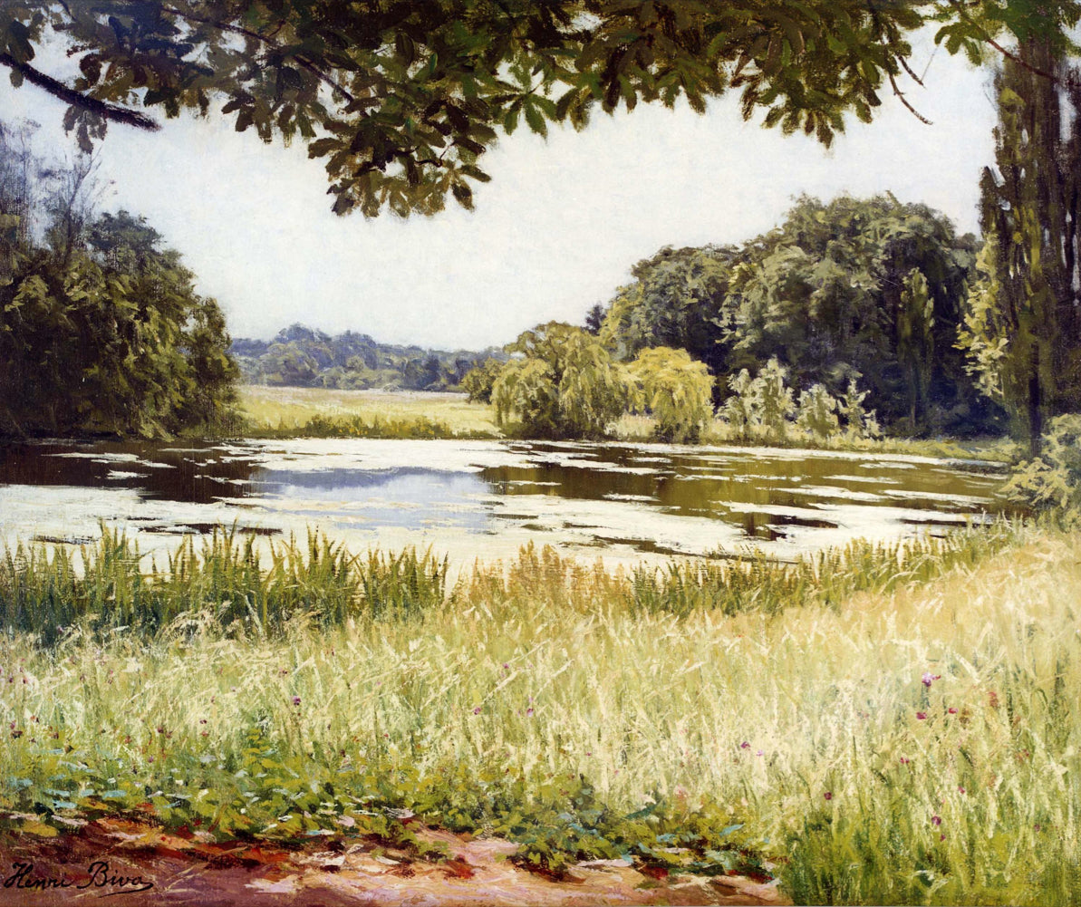 A River Scene in France, vintage artwork by Henri Biva, 12x8" (A4) Poster