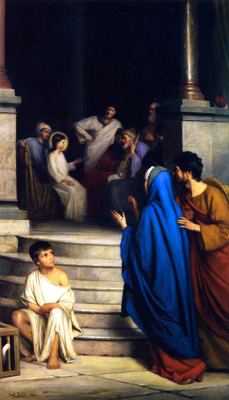 The Twelve-Year-Old Jesus in the Temple, vintage artwork by Carl Heinrich Bloch, 12x8" (A4) Poster
