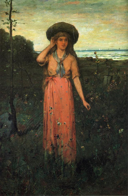 Picking Flowers by  the Sea, vintage artwork by Abbott Fuller Graves, 12x8" (A4) Poster