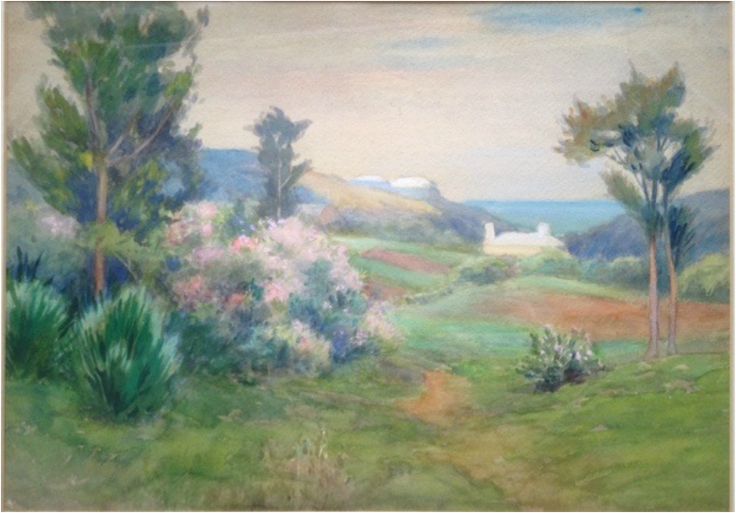 Bermuda Landscape with Houses, vintage artwork by Edmund Henry Garrett, 12x8" (A4) Poster