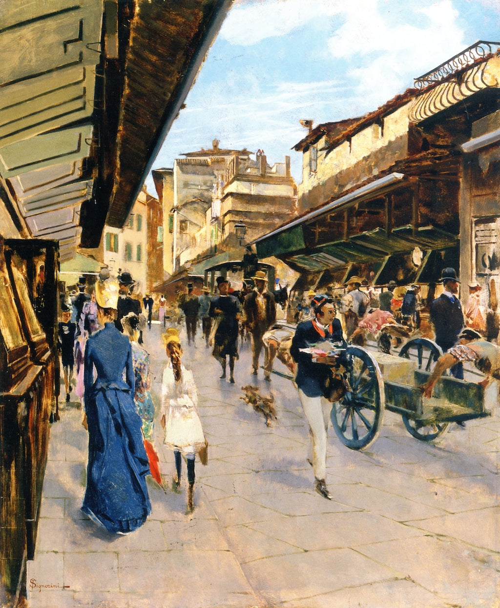 Il Ponte Vecchio a Firenze, vintage artwork by Telemaco Signorini, 12x8" (A4) Poster