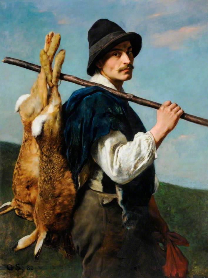 Man and Hares, vintage artwork by Otto Scholderer, 12x8" (A4) Poster