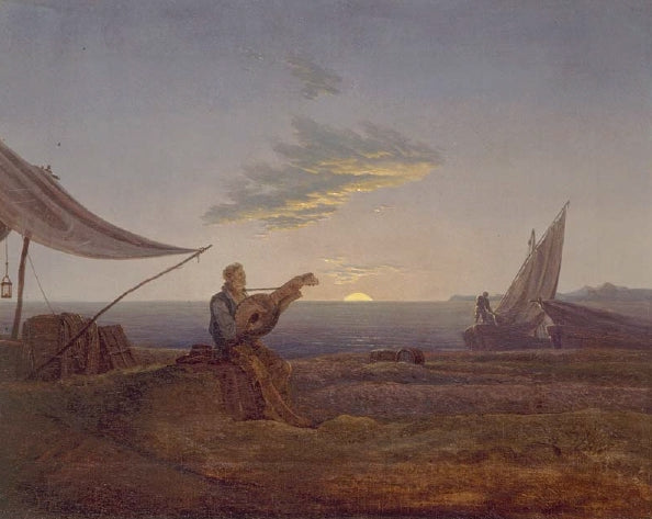 Moon Rising over the Sea, vintage artwork by Carl Gustav Carus, A3 (16x12") Poster Print