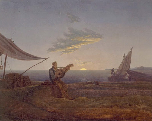 Moon Rising over the Sea, vintage artwork by Carl Gustav Carus, A3 (16x12") Poster Print