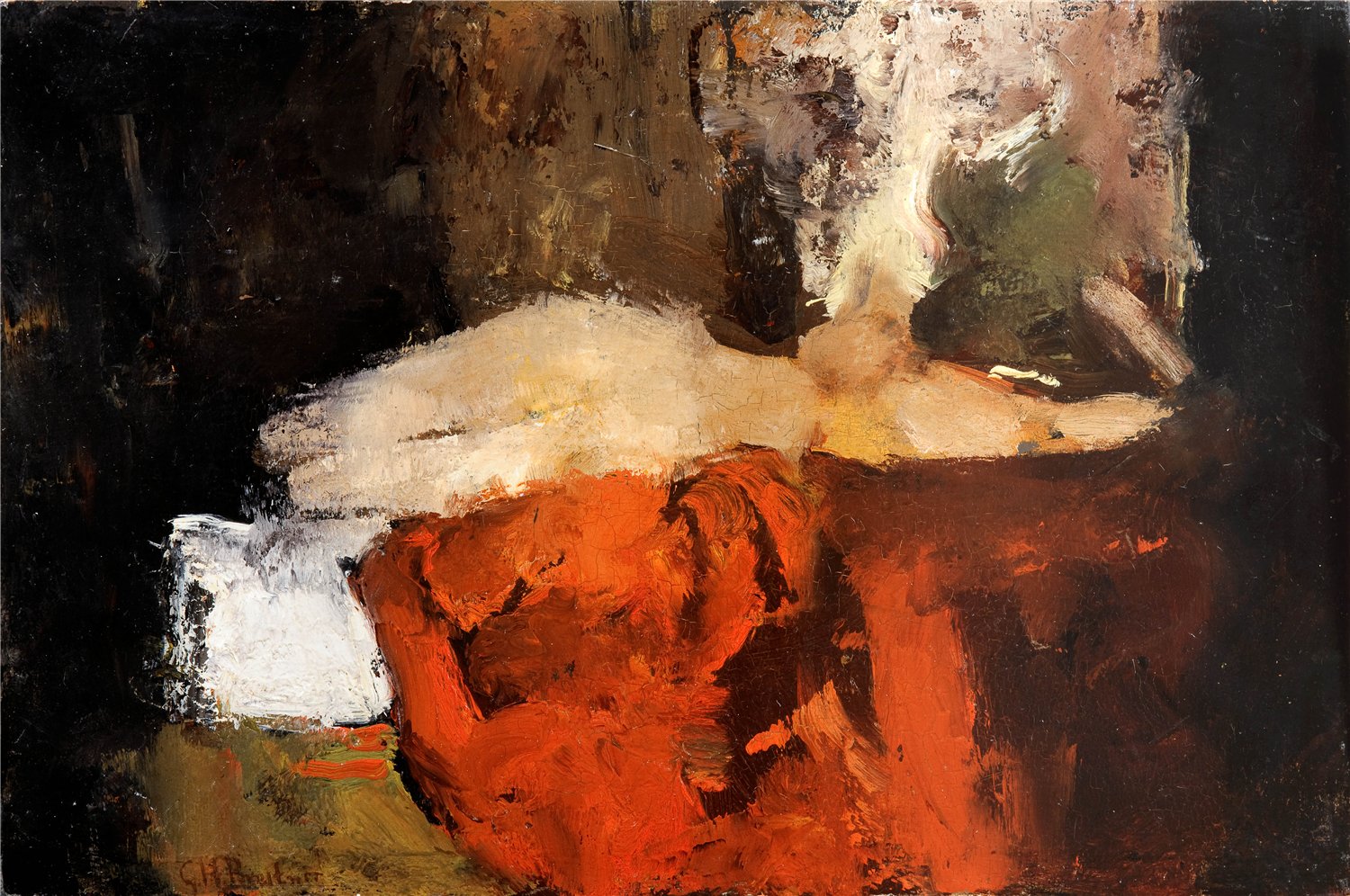 Nude with black stockings on a bed, vintage artwork by George Hendrik Breitner, 12x8" (A4) Poster
