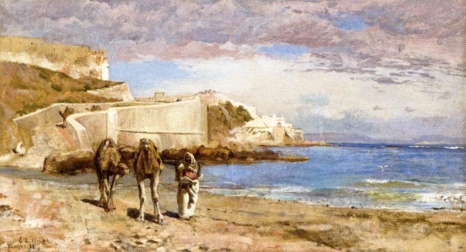 Camel Traders outside Tangier, vintage artwork by Edwin Lord Weeks, 12x8" (A4) Poster
