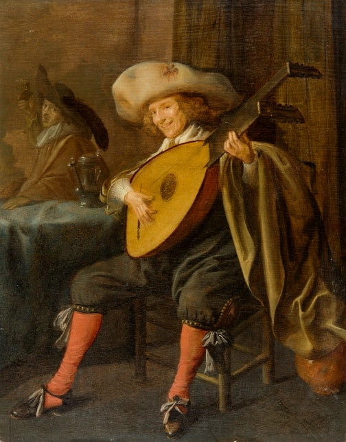 Lute Player, vintage artwork by Jan Miense Molenaer, 12x8" (A4) Poster