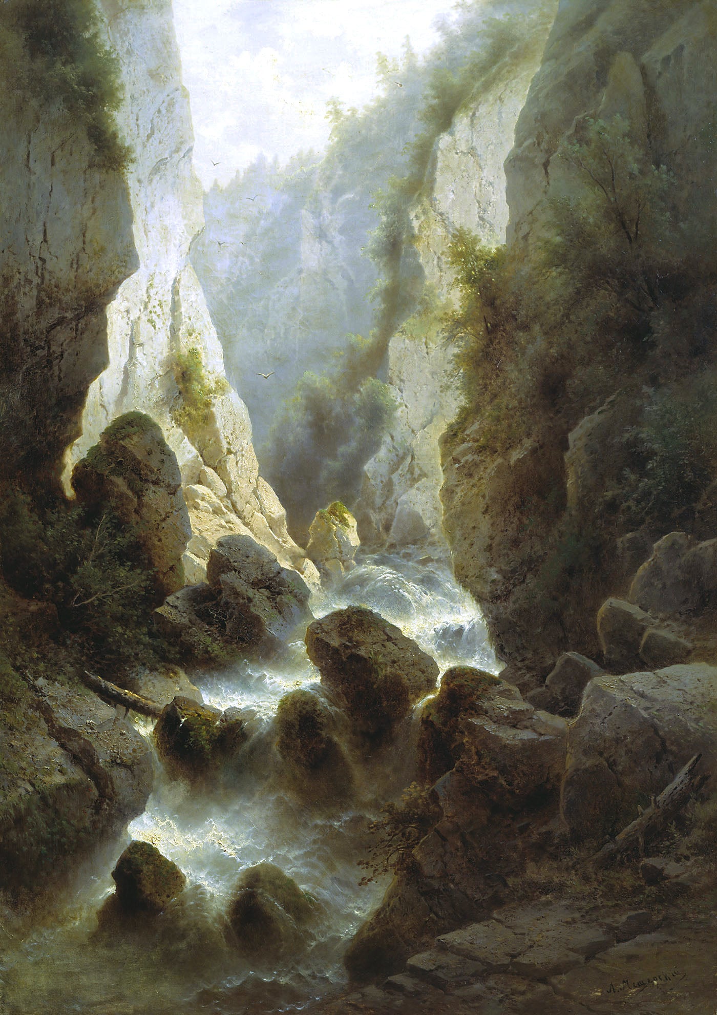 The Daryala Gorge, vintage artwork by Arseny Meschersky, 12x8" (A4) Poster