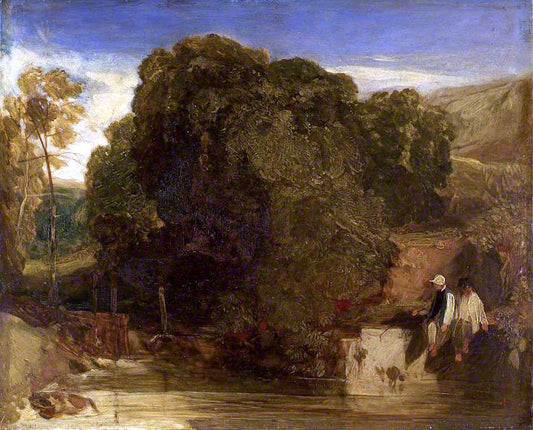 Henley-on-Thames, Oxfordshire, Boys Fishing, vintage artwork by John Sell Cotman, 12x8" (A4) Poster