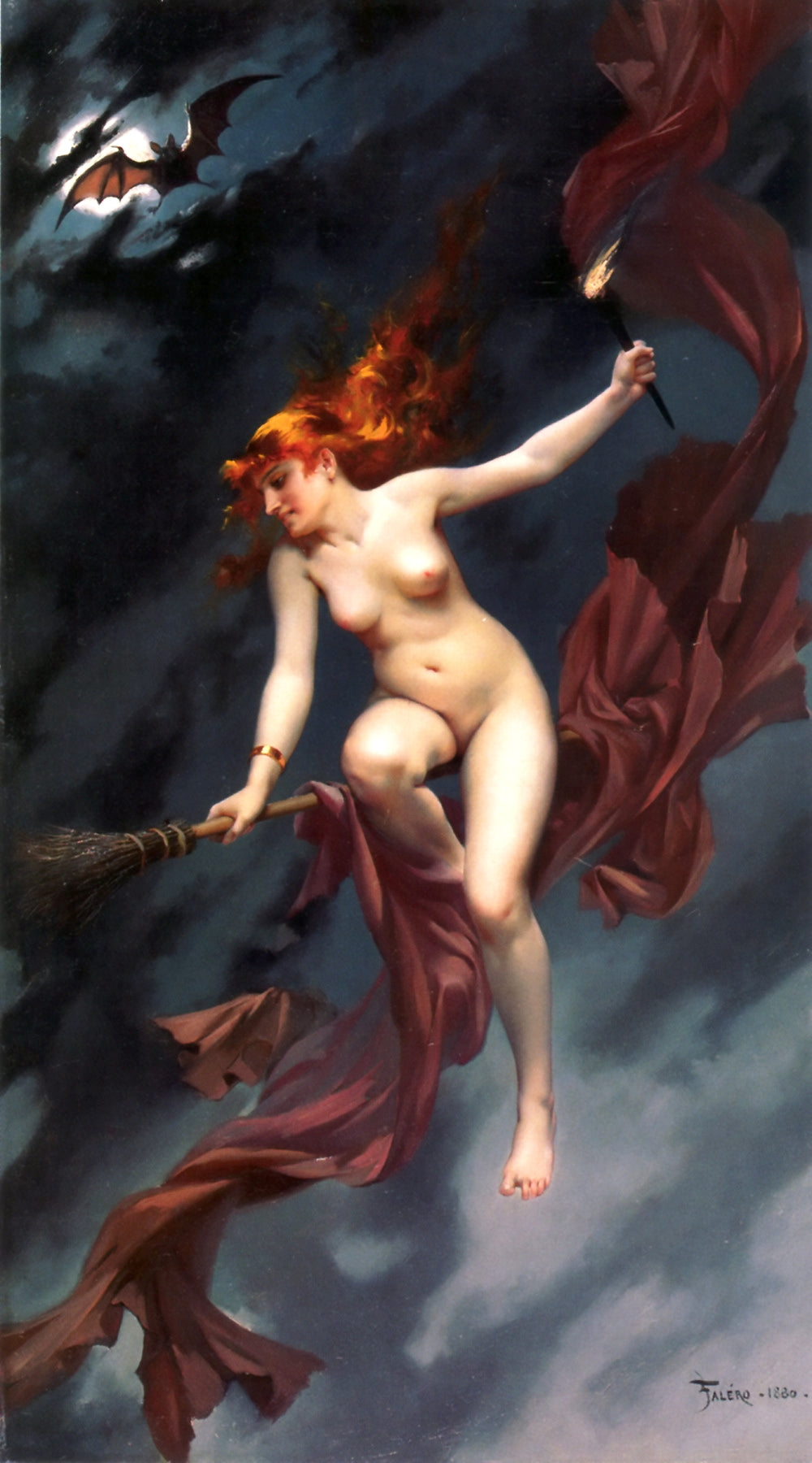 Muse of the Night, vintage artwork by Luis Ricardo Falero, 12x8" (A4) Poster
