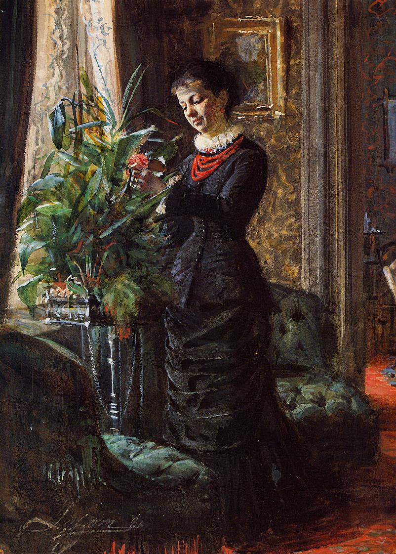 on, nee Hirsch, Arranging Flowers at a Window by Anders Zorn,A3(16x12")Poster
