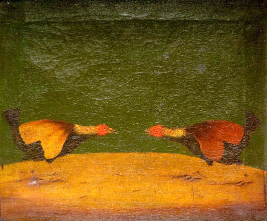 Cockfighting (two cocks face each other), vintage artwork by Attributed to Henry Thomas Alken, 12x8" (A4) Poster