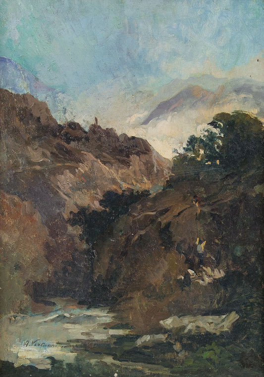 The Mountains, vintage artwork by Achille Vertunni, 12x8" (A4) Poster