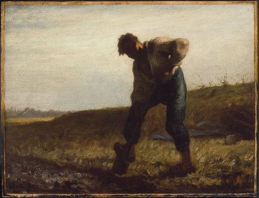 Man Turning Over the Soil, vintage artwork by Jean-François Millet, A3 (16x12") Poster Print