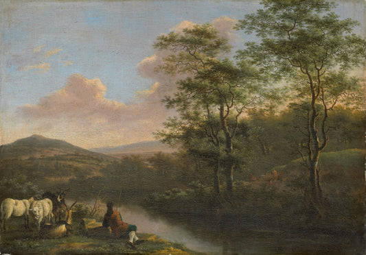 Italian Landscape with a Herdsman, vintage artwork by Willem de Heusch, 12x8" (A4) Poster