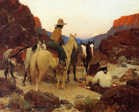 Twilight Rendezvous, vintage artwork by Frank Tenney Johnson, 12x8" (A4) Poster