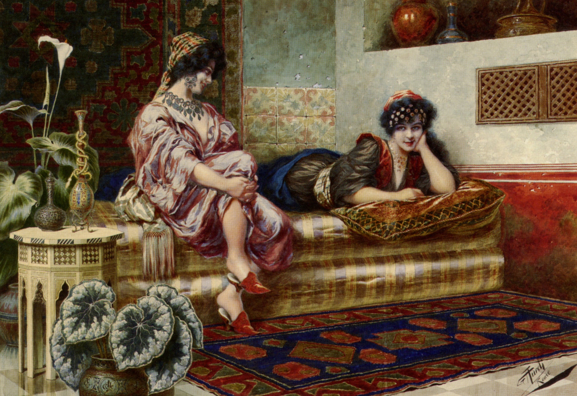 Idle Hours in the Harem, vintage artwork by Franz von Defregger, 12x8" (A4) Poster