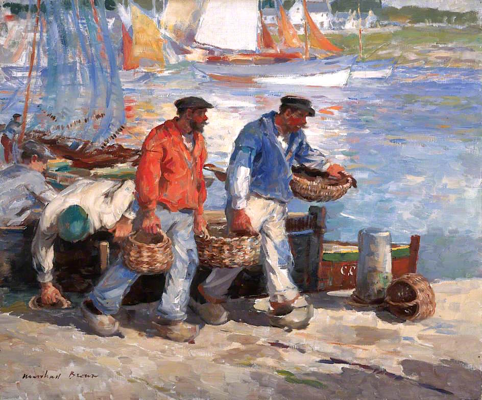 Sardine Fishers, Concarneau, France, vintage artwork by William Marshall Brown, R.S.A. R.S.W., 12x8" (A4) Poster
