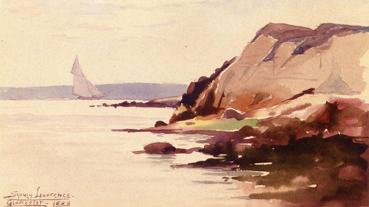 Sailing off Gloucester Coast, vintage artwork by Sydney Mortimer Laurence, 12x8" (A4) Poster