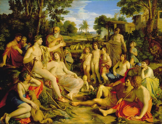 Apoll unter den Hirten, vintage artwork by Christian Gottlieb Schick, 12x8" (A4) Poster