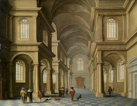 A church interior, vintage artwork by Bartholomeus van Bassen, 12x8" (A4) Poster