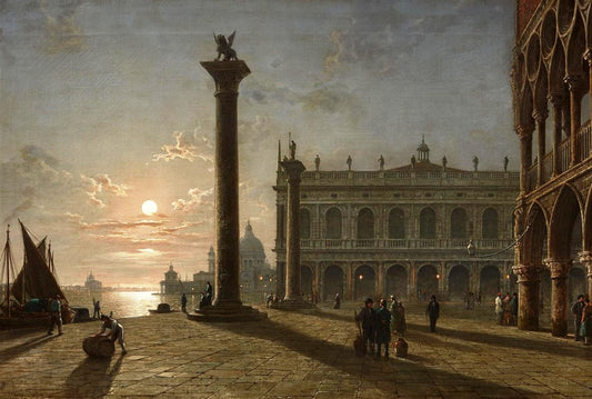 The Piazetta in Venice by  Night, vintage artwork by Henry Pether, 12x8" (A4) Poster
