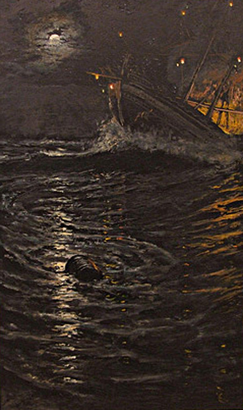 Fire On Board, vintage artwork by Antonio Muñoz Degrain, 12x8" (A4) Poster