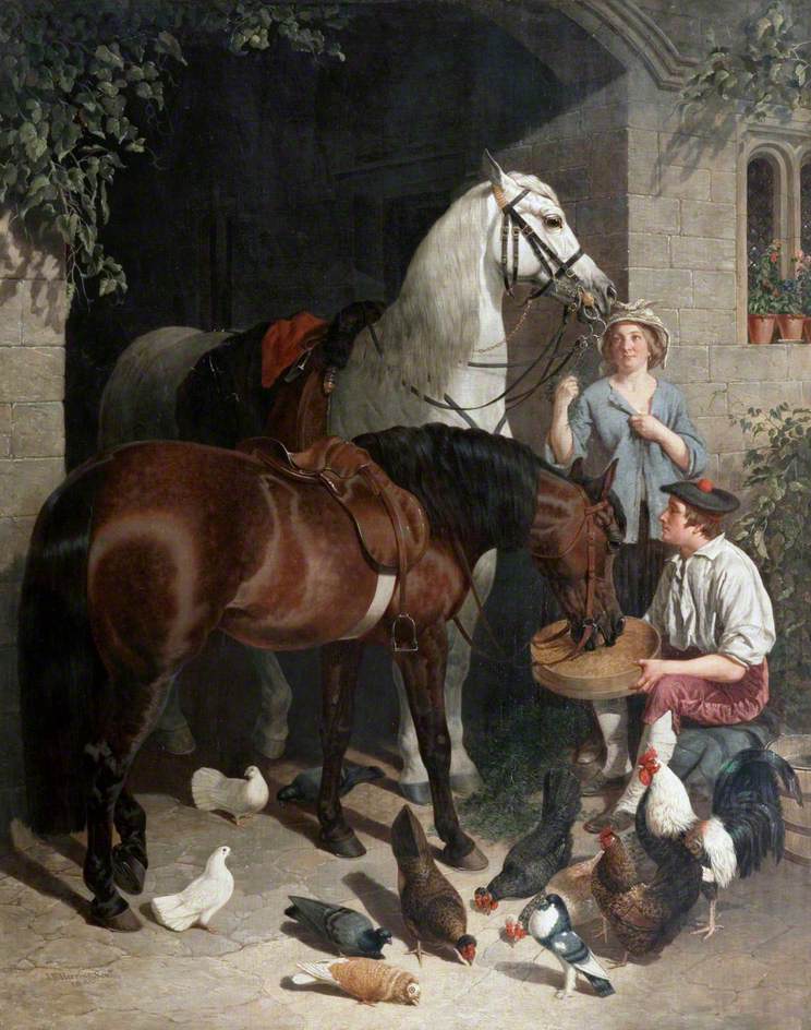 Feeding the Horses, vintage artwork by John Frederick Herring, Sr, A3 (16x12") Poster Print