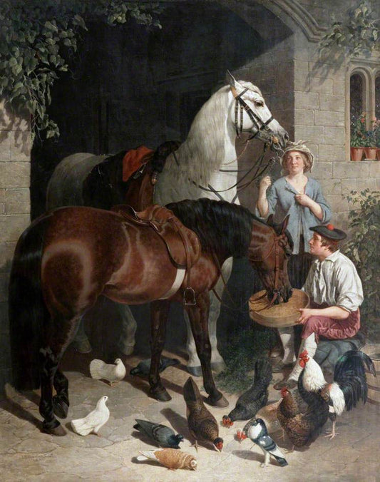 Feeding the Horses, vintage artwork by John Frederick Herring, Sr, A3 (16x12") Poster Print