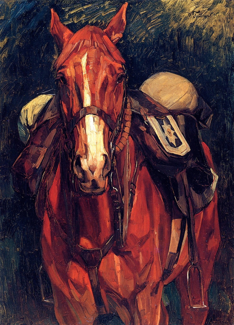 Currassier's Horse from the Front, vintage artwork by Wilhelm Trübner, 12x8" (A4) Poster
