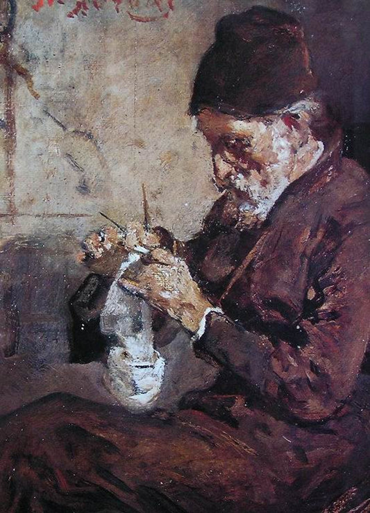 Knitting Monk, vintage artwork by Nikiphoros Lytras, 12x8" (A4) Poster