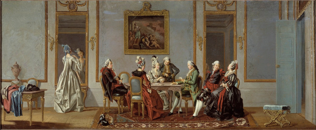 Gustavian Style Interior with Cardplayers, vintage artwork by Pehr Hilleström, 12x8" (A4) Poster