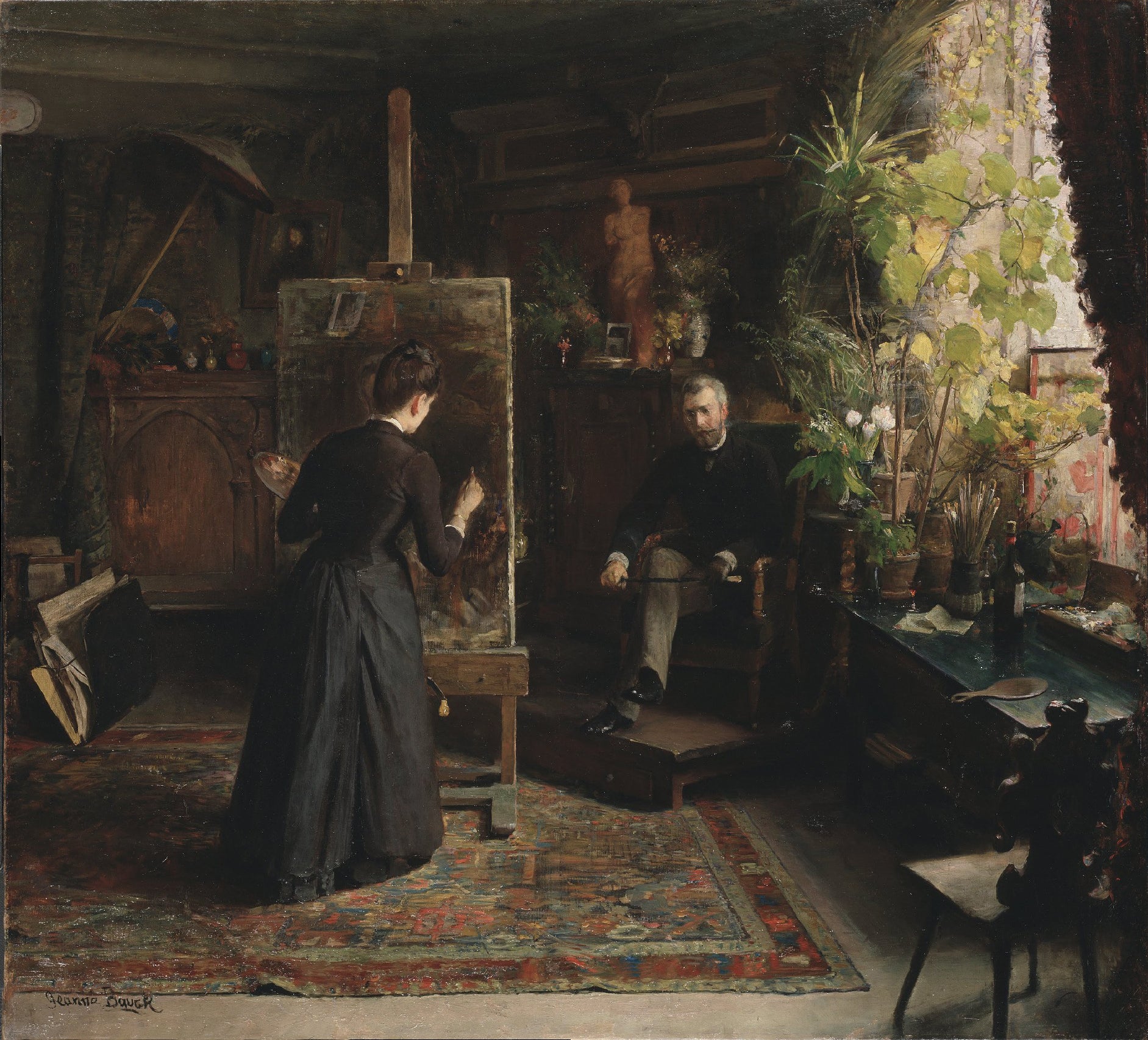 The Danish Artist Bertha Wegmann Painting a Portrait, vintage artwork by Jeanna Bauck, 12x8" (A4) Poster