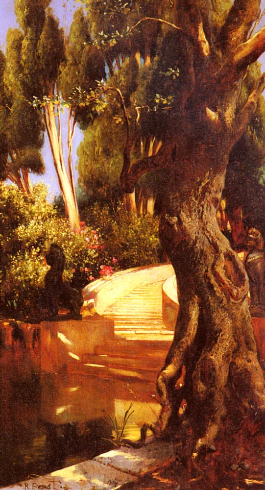 The Staircase Under The Trees, vintage artwork by Rudolf Ernst, 12x8" (A4) Poster