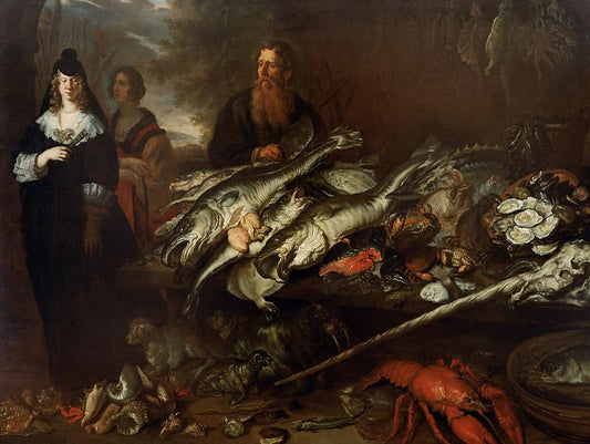 The Great Fishmarket, vintage artwork by Joachim von Sandrart, 12x8" (A4) Poster