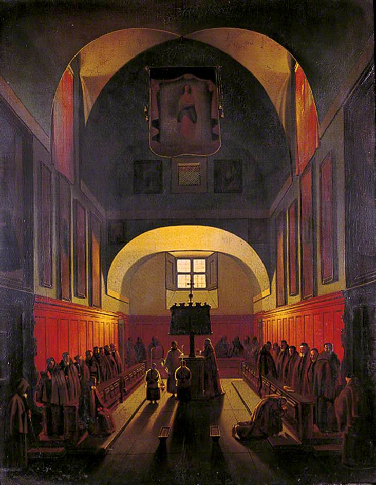 Choir of the Capuchin Friars, Rome, vintage artwork by François-Marius Granet, 12x8" (A4) Poster
