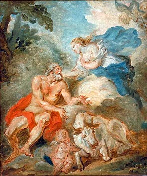 Jupiter, Io and Juno, vintage artwork by Jean-Honore Fragonard, 12x8" (A4) Poster