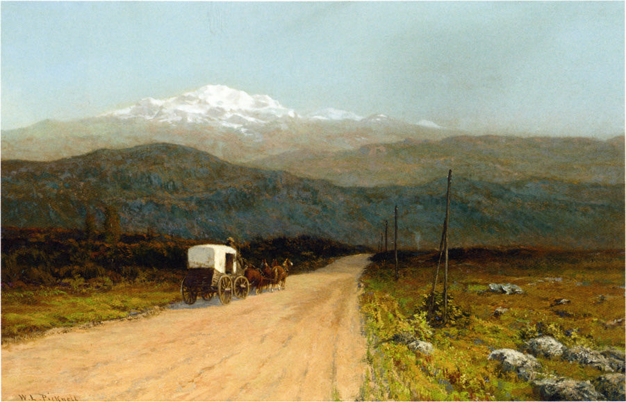 Mountain Landscape with Coach, vintage artwork by William Lamb Picknell, 12x8" (A4) Poster