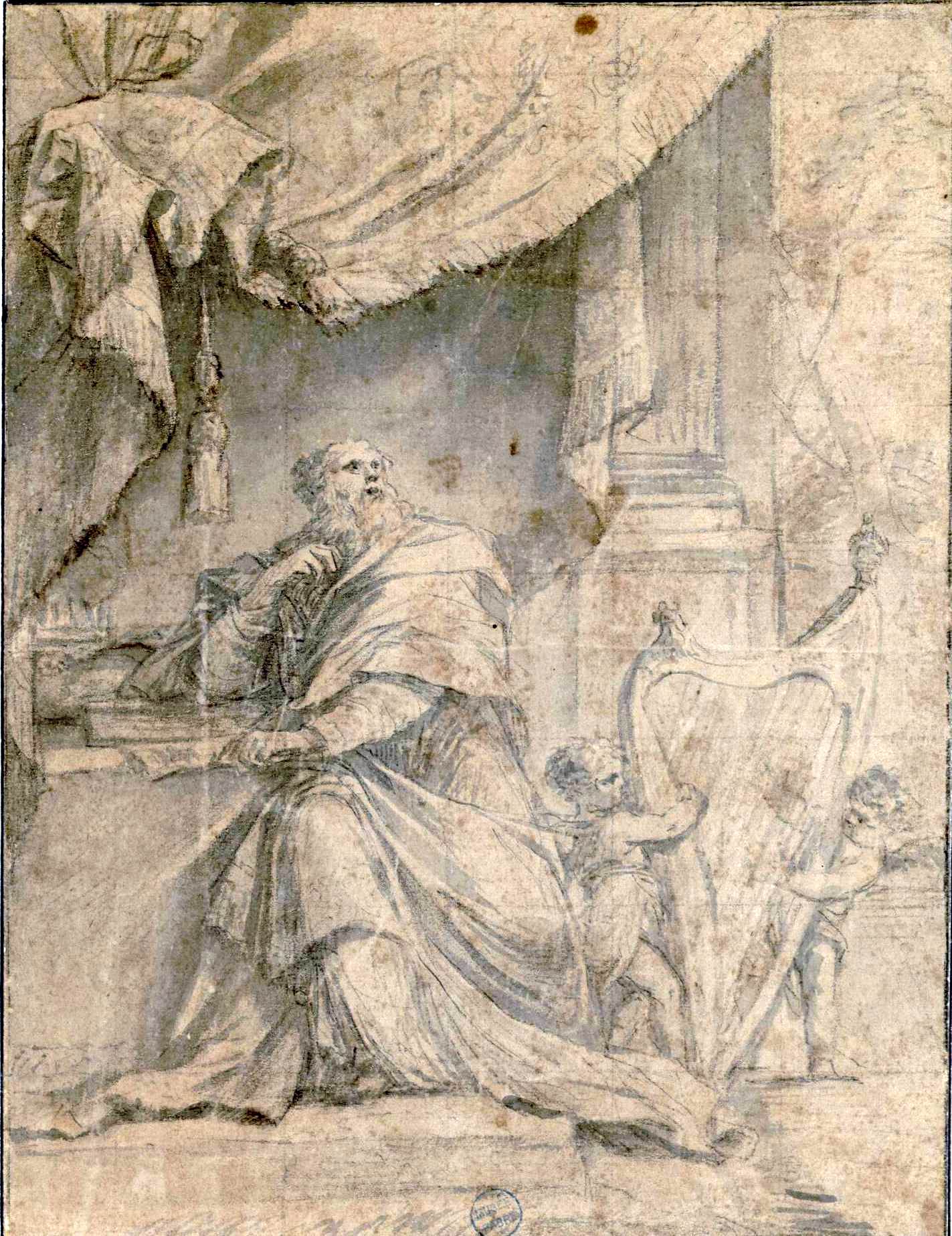 King David Writing Psalms, vintage artwork by Laurent de La Hyre, 12x8" (A4) Poster