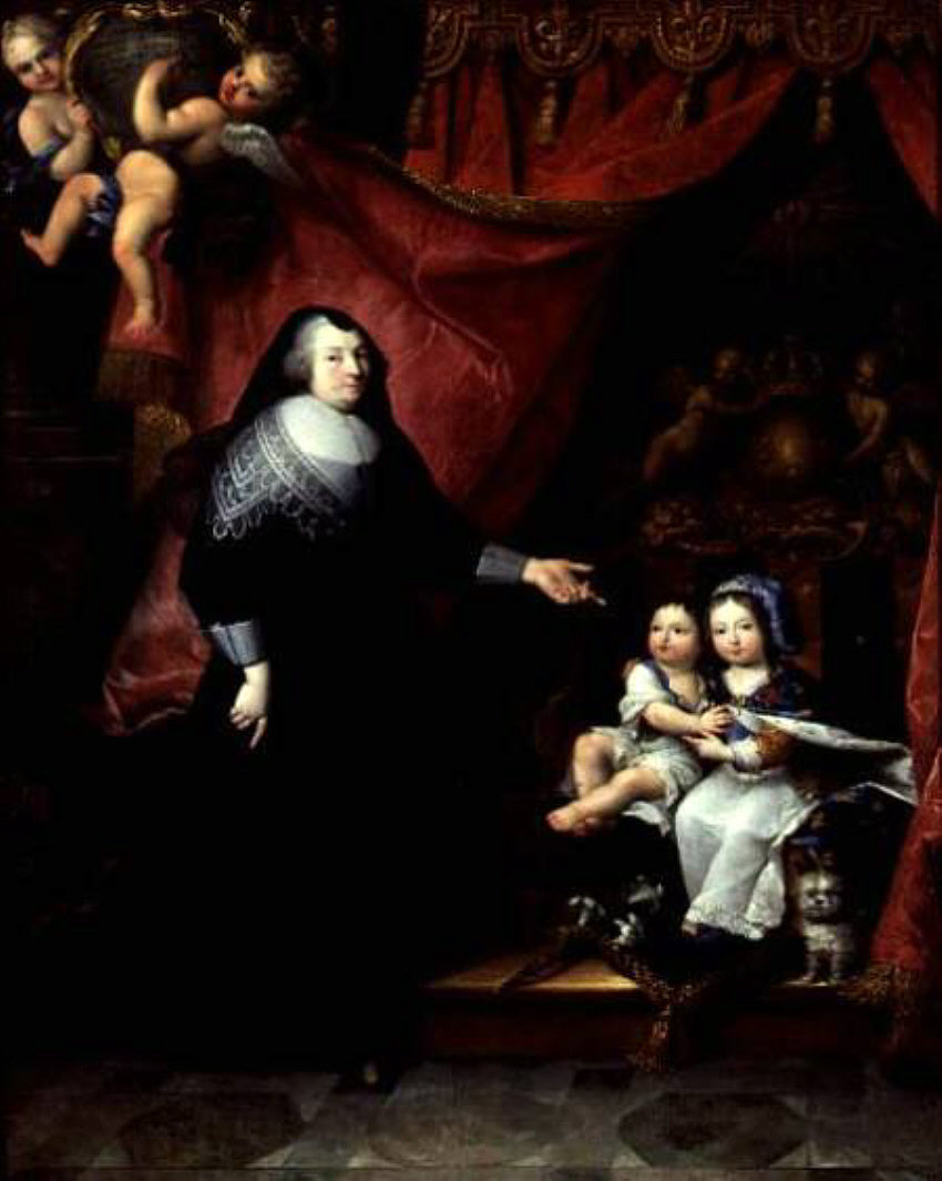 The young Louis XIV with his brother Philippe and his governess madame Lansac, vintage artwork by Pierre Mignard, 12x8" (A4) Poster