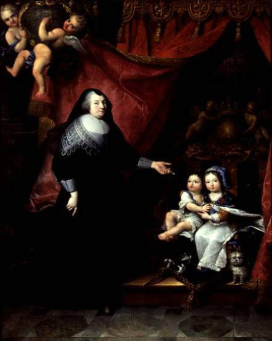 The young Louis XIV with his brother Philippe and his governess madame Lansac, vintage artwork by Pierre Mignard, 12x8" (A4) Poster